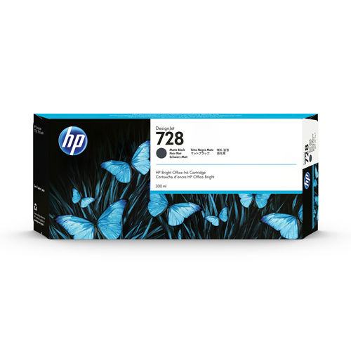 HP 728 Matte Black 300ml Genuine Ink Cartridge (F9J68A) for DesignJet T830 MFP & T730 Large Fo